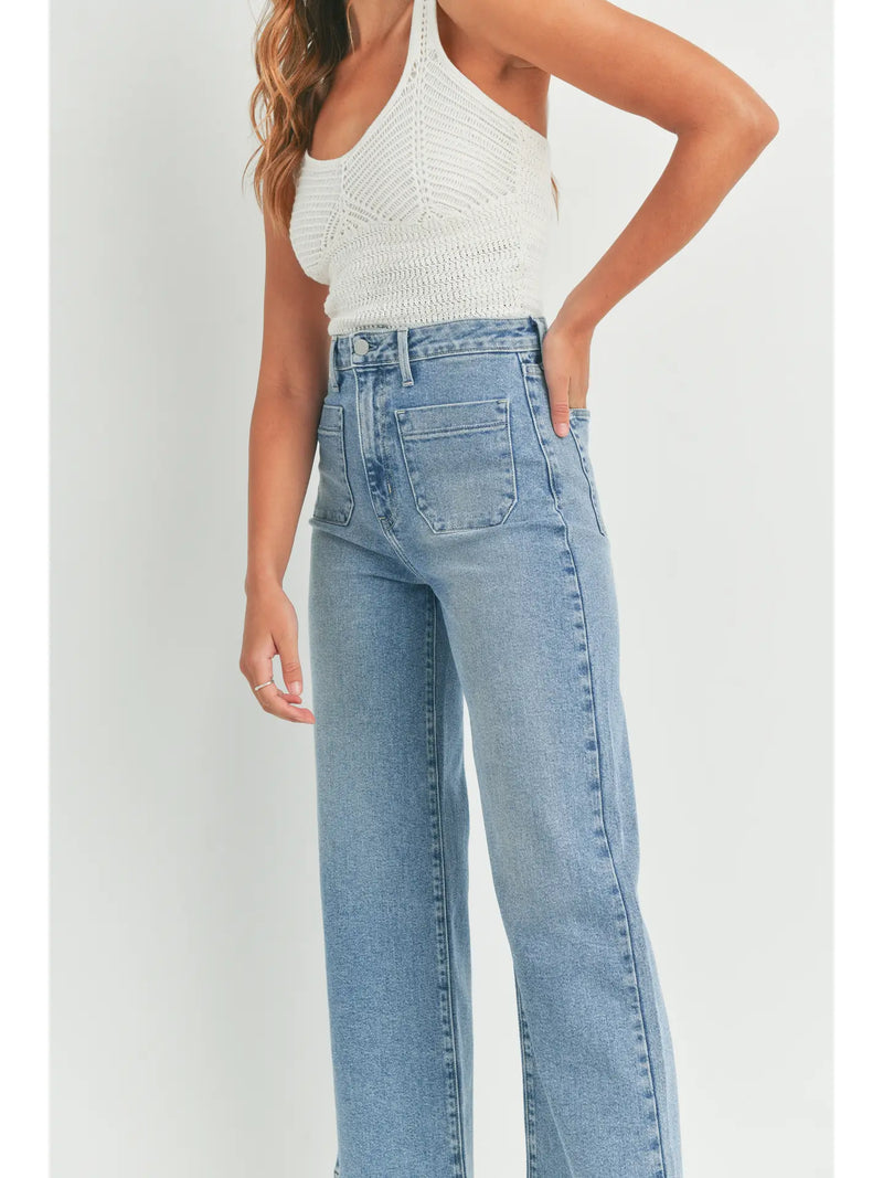 Just Black Denim-Patch Pocket Wide Leg