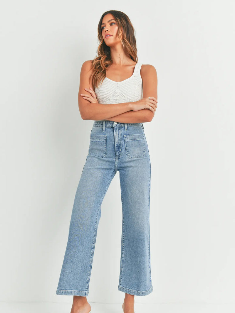 Just Black Denim-Patch Pocket Wide Leg