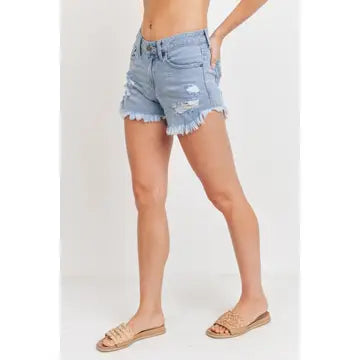JBD-Curved Fray Hem Shorts
