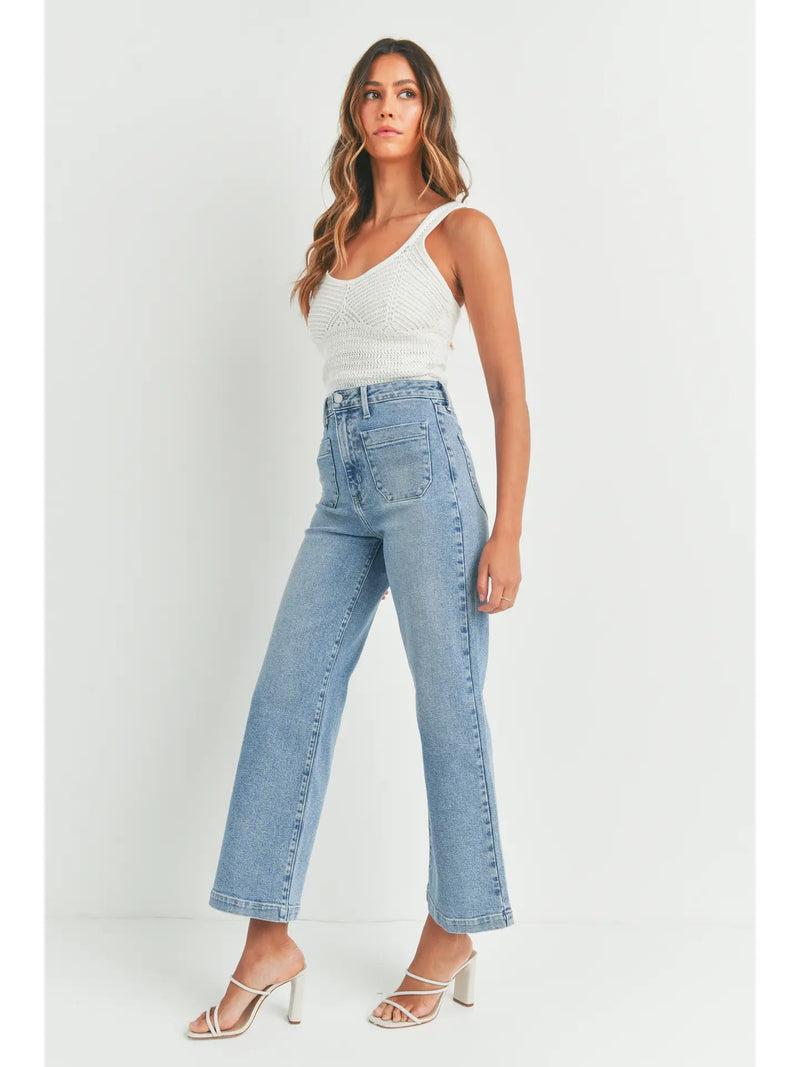 Just Black Denim-Patch Pocket Wide Leg